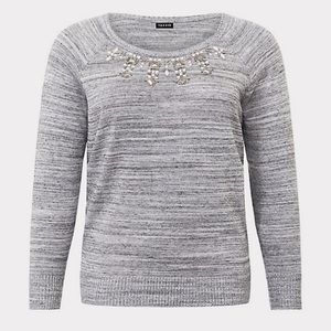 Torrid Gray Marled Embellished Pullover Sweater